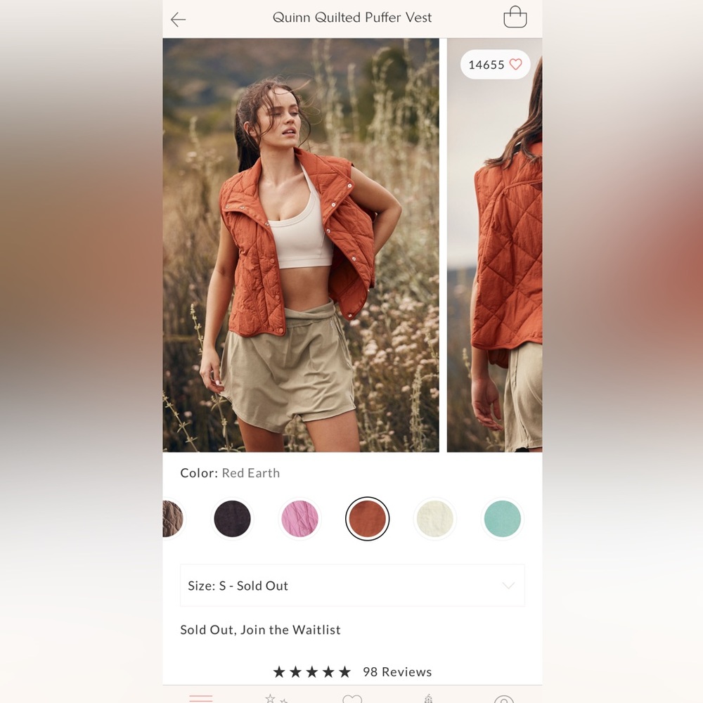 Free People Quinn Quilted Vest - Red Earth